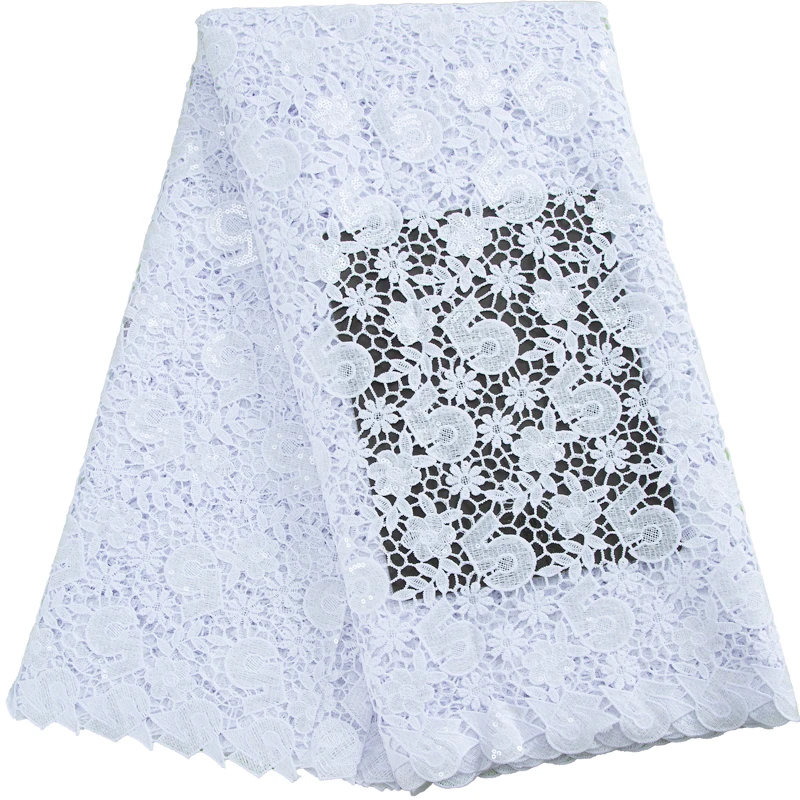 

Kalume Pure White African Guipure Lace Fabric With Sequins 2022 High Quality Nigerian Lace Fabric 5yards For Party Dresses F3142