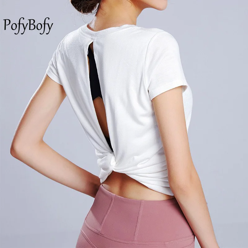 Быстросохнущая футболка PofyBofy с открытой спиной и круглым вырезом облегающая