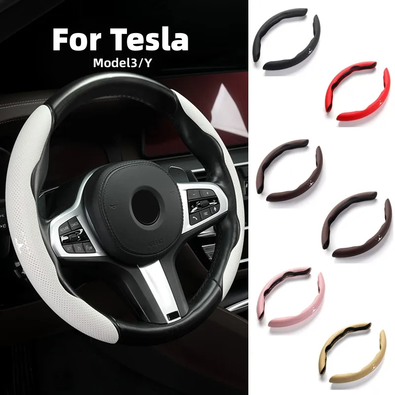 

Tesla Steering Wheel Cover Skidproof Leather For Tesla Model 3 Model Y Car Handlebar Protector Interior Auto Accessories