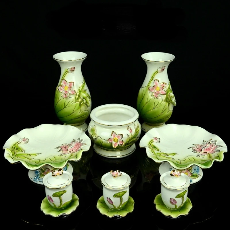 

Incense Bowl Incense Burner Buddha Worship Ceramic Fruit Plate Handmade Guanyin on the Lotus Throne Vase Buddha Hall Water Cup