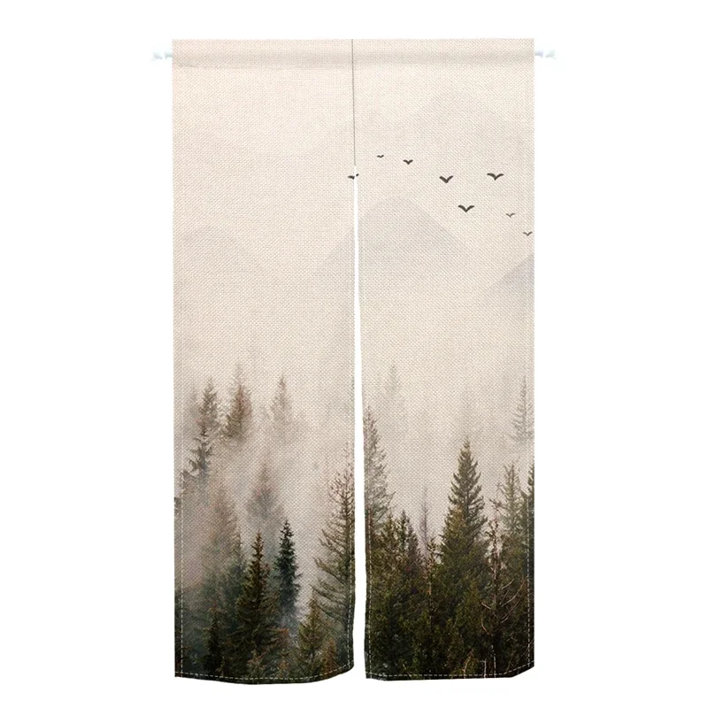 Занавеска на дверь с изображением леса и горных стен