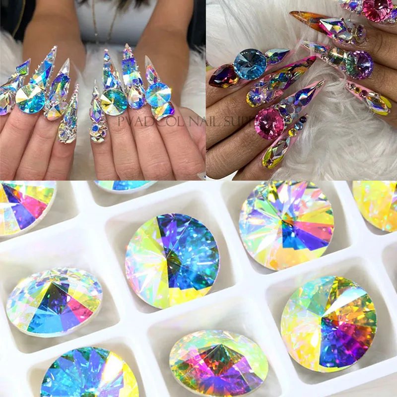 

Gorgeous Crystal AB Rhinestone 3D Glitter Glass Diamond Gems for Nail Art Decoration Mixed Sizes
