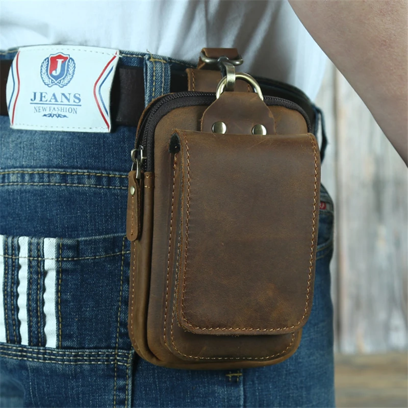 

Fanny Vintage Horse Waist Hip Men Waist Pouch Bags Belt Leather Bum Loop Phone Pack Small Bag Leather Travel Crazy Male Genuine