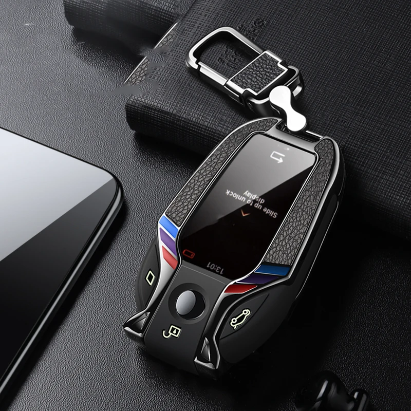 

OEM Genuine Leather Paste Zinc Alloy Car Key Case Cover For OEM Display LED Car Key Fob