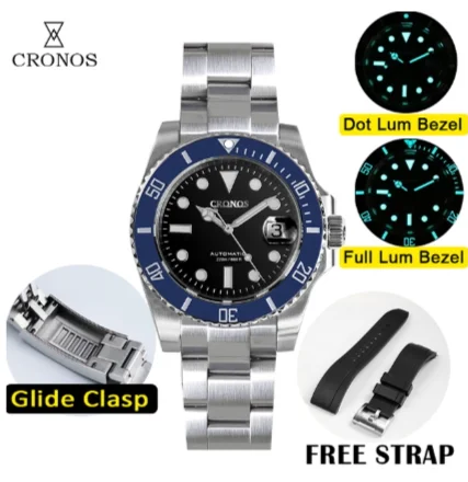 

Cronos Diver Luxury Mechanical Men's Watches Stainless Steel Bracelet Ceramic Rotating Bezel 200 meters Waterproof reloj hombre