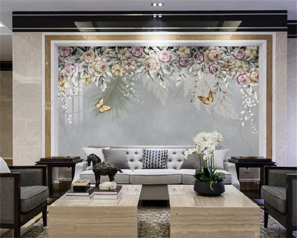 

Custom wallpaper hand painted Nordic pastel flowers living room bedroom TV sofa background wall mural decorative painting behang