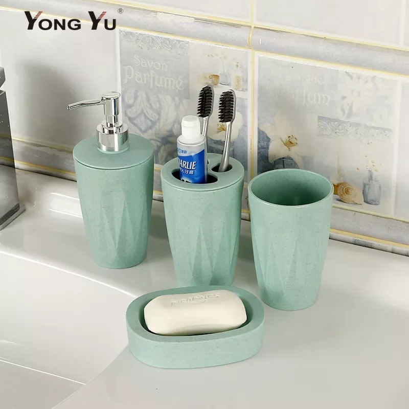 

NEW Bathroom Accessories 4Pcs/Set Wheat straw Soap Dish Dispenser Washroom Toothbrush Holder Cup Suit BPA Free