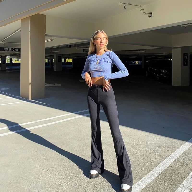 Женские повседневные черные брюки-клеш CUTENOVA с высокой талией и эластичной