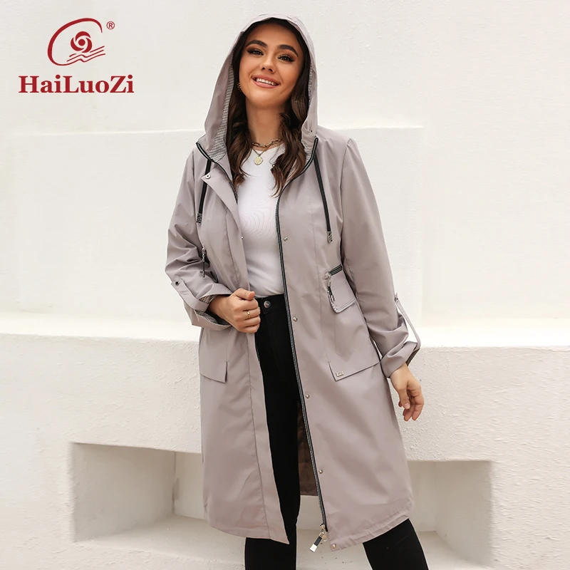 Новинка весенний Женский Тренч HaiLuoZi Женская водонепроницаемая куртка средней