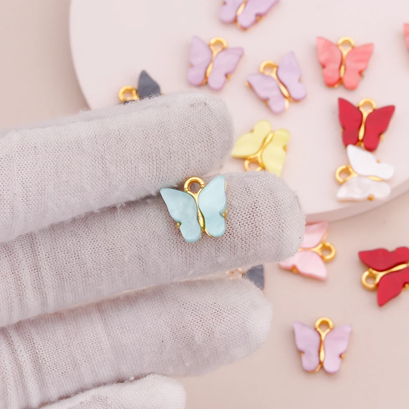 10 шт. 13x13 мм 9 цветов Подвески-бабочки из смолы в виде животных для изготовления