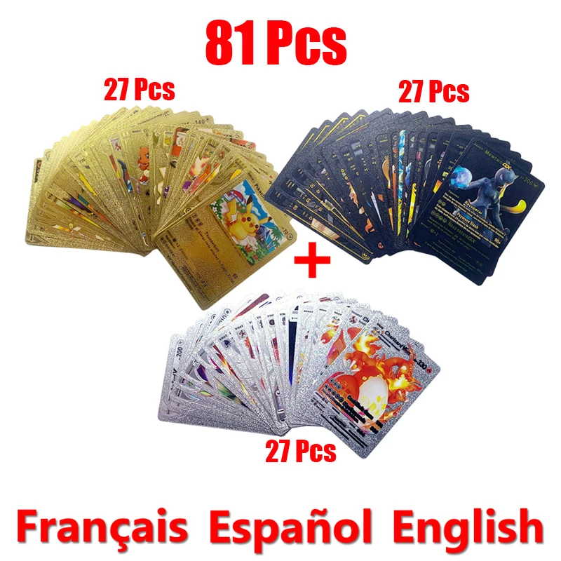 

81-15Pcs Pokemon Cards Gold Silver Vmax GX Card Collection Battle Trainer Card Spanish English French Child Toys Christmas Gifts
