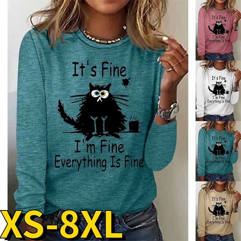 

2023 Vintage Long Sleeve Women's Vintage Round Neck Pullover Spring Daily New Design Printing Tops Loose Size Tee Shirt T-shirt