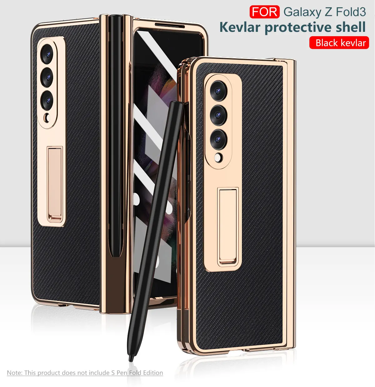 

S Pen Slot Phone Case Fold 3 5G Flip Case For Samsung Galaxy Z Fold 3 Plating Stand Carbon Fibe Leather Camera Protector Cover