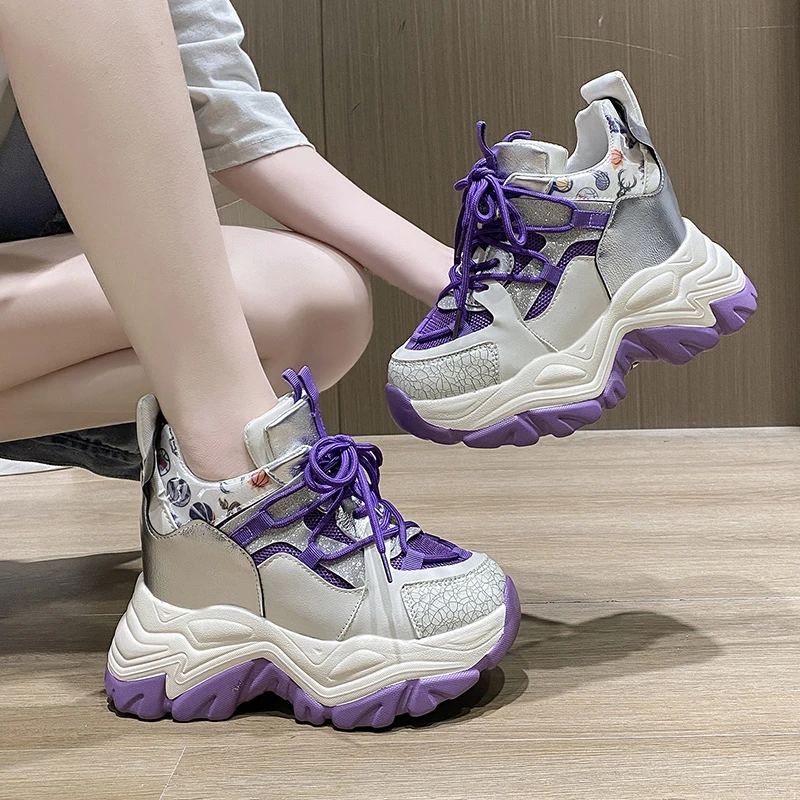

High Platform Women Sneakers Spring Thick Sole Casual Dad Shoes Walking Chunky Sneakers Woman Leather Sports Shoes Zapatos Mujer