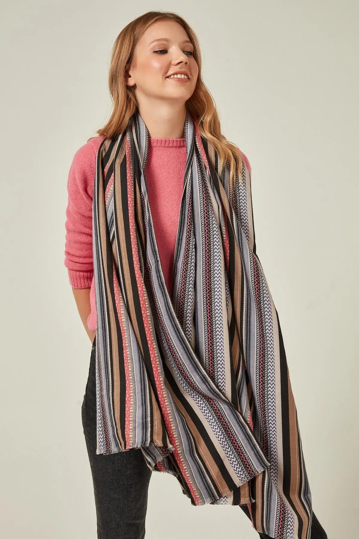 

Женская длинная теплая зимняя шаль из вуали, Женский высококачественный шарф, мягкий 12009 плотный серый шарф с этническим узором