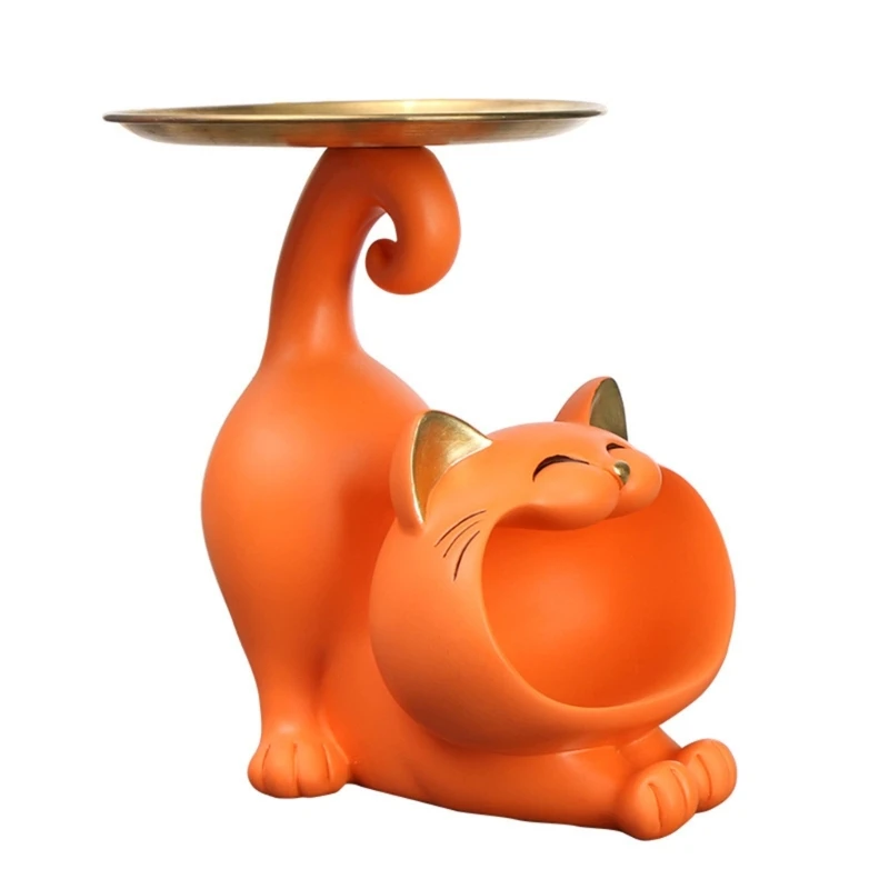 

Cat Tray Figurines for Interior Entrance Keys Desktop Candy Storage Container E65B