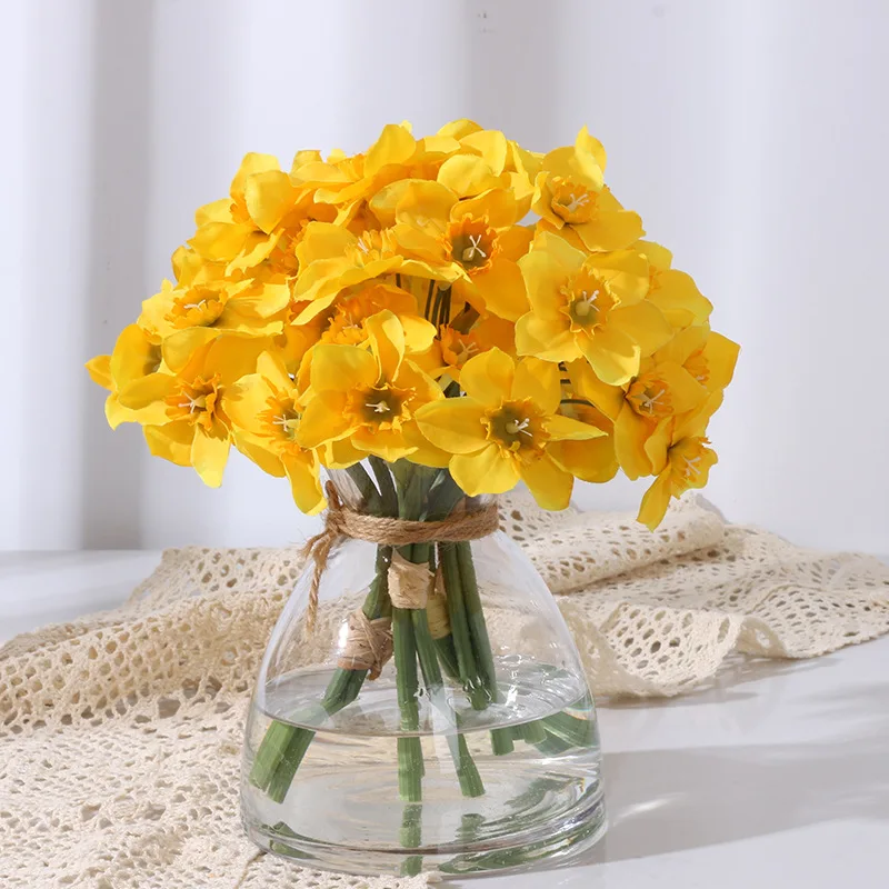 1Bunch Silk Artificial Narcissus Flowers Yellow White Bouquet Flower Home Table Garden Decoration Wedding Bridal Party Supplies