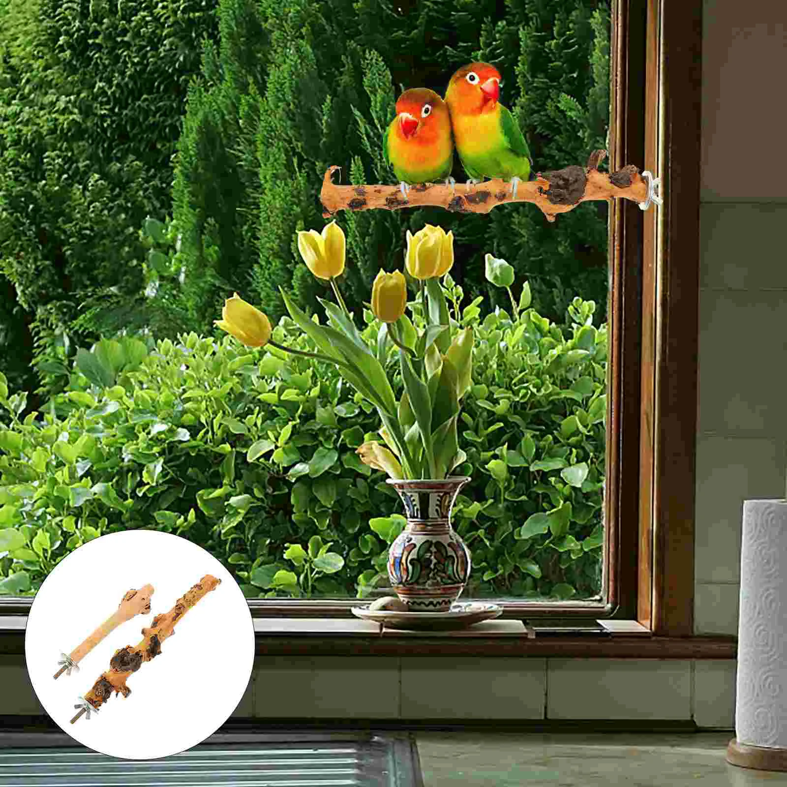 

Bird Parrot Stand Perch Cage Funny Bite Resisting Wooden Plaything Daily Compact Household