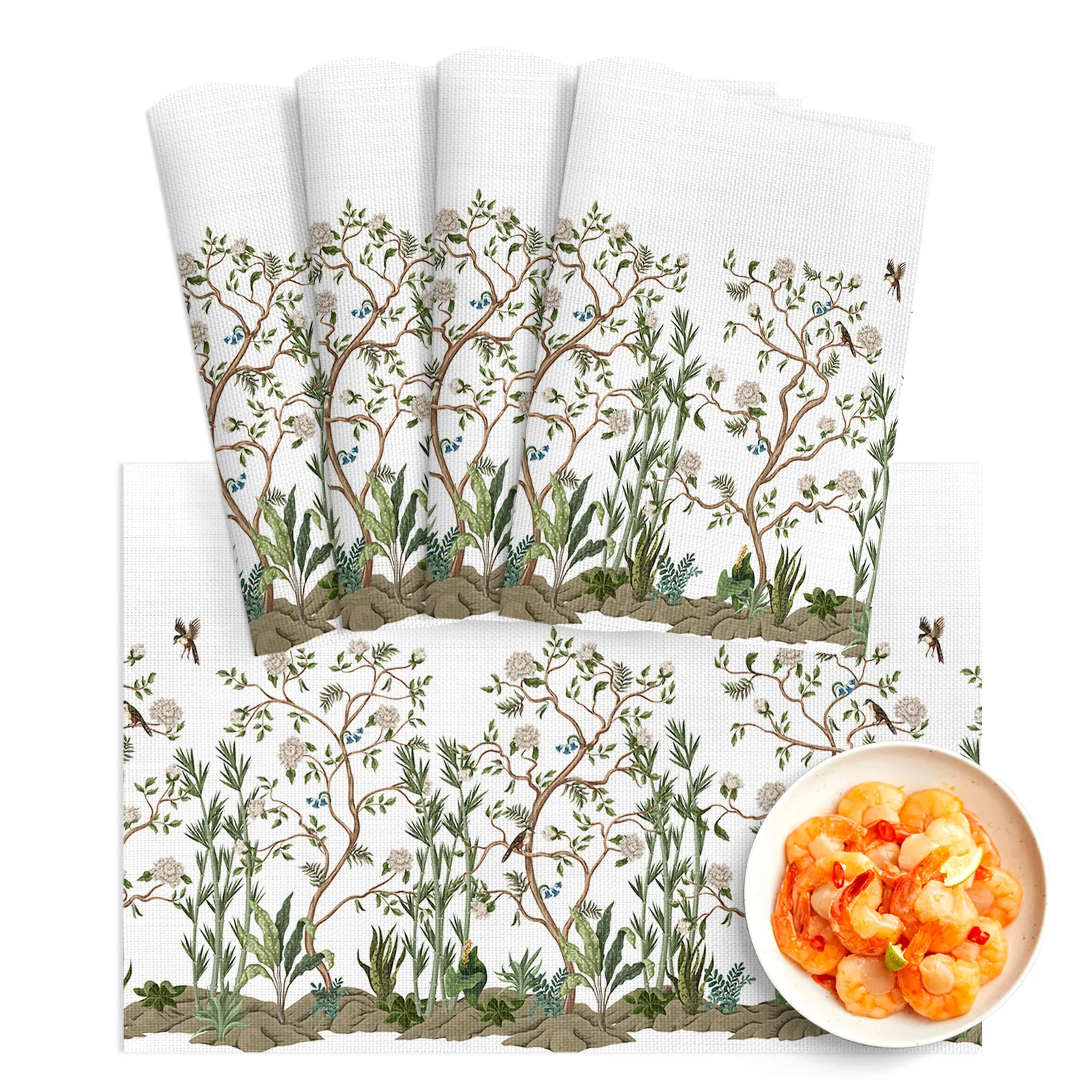 

4/6Pcs Table Mat White Flower Plant Bird Bowl Pad Coaster Set PVC Dining Table Placemats Home Decoration Kitchen Accessories