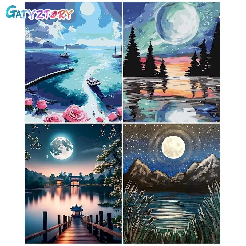 

GATYZTORY Paint By Number Moon Lake Drawing On Canvas HandPainted Painting Art Gift DIY Pictures By Number Kits Home Decor