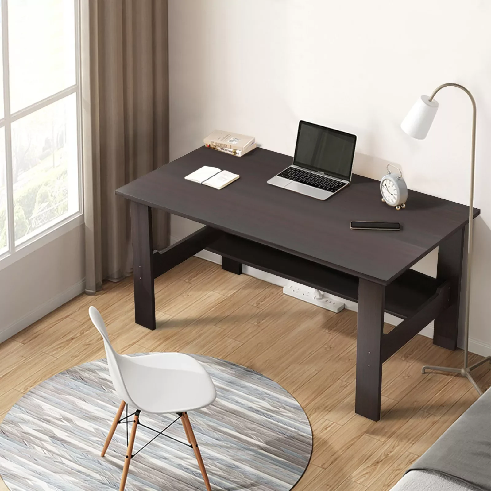 

2023 Home Wooden Computer Desk with One-layer Bookshelves Black Bedroom Laptop Study Table Office Desk Workstation New Furniture