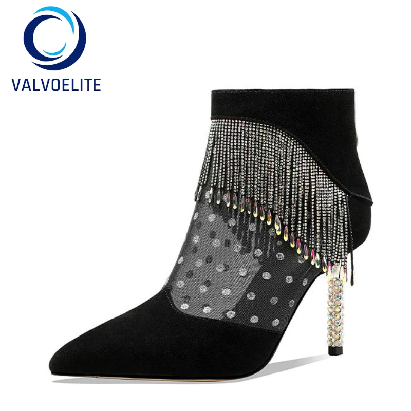 

New Woman Stiletto Pointed Nubuck Leather Mesh Sexy High-heeled Ankle Boots Fashion Design Luxury All-match High-heeled Shoes