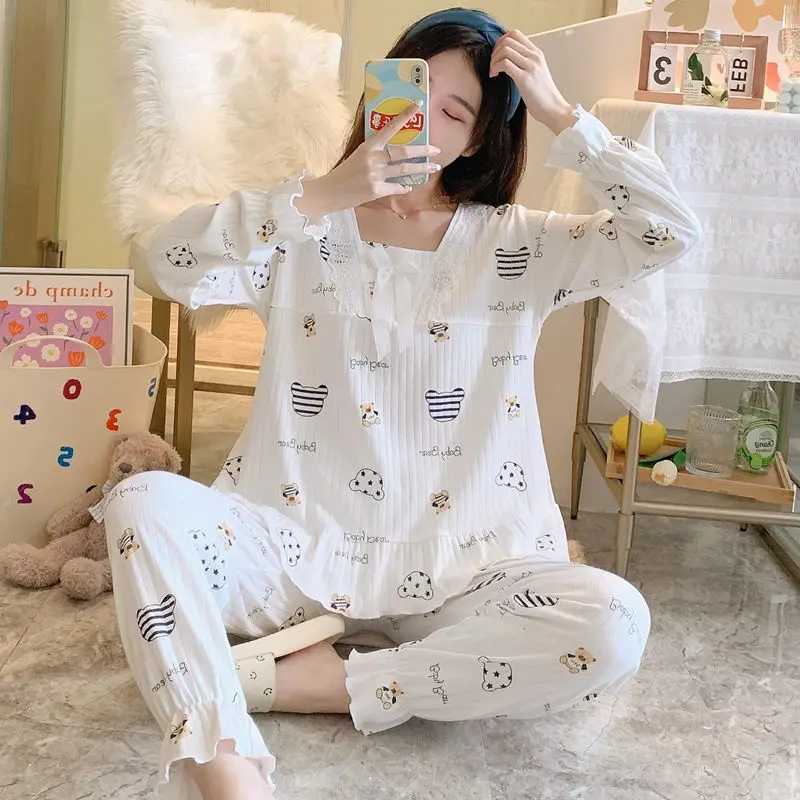 Long Nightgowns Women Lace Girlish Full Sleeve Princess Style Autumn Nightdress Korean Version Lady Sexy Sleepwear Pure Female