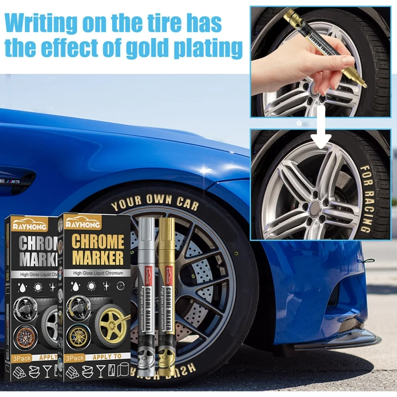 

3Pcs Car Tire Graffiti Paint Pen Waterproof Non-Fading Tire Paint Gold Silver Pen Plating Pen Auto Tyre Painting Pens