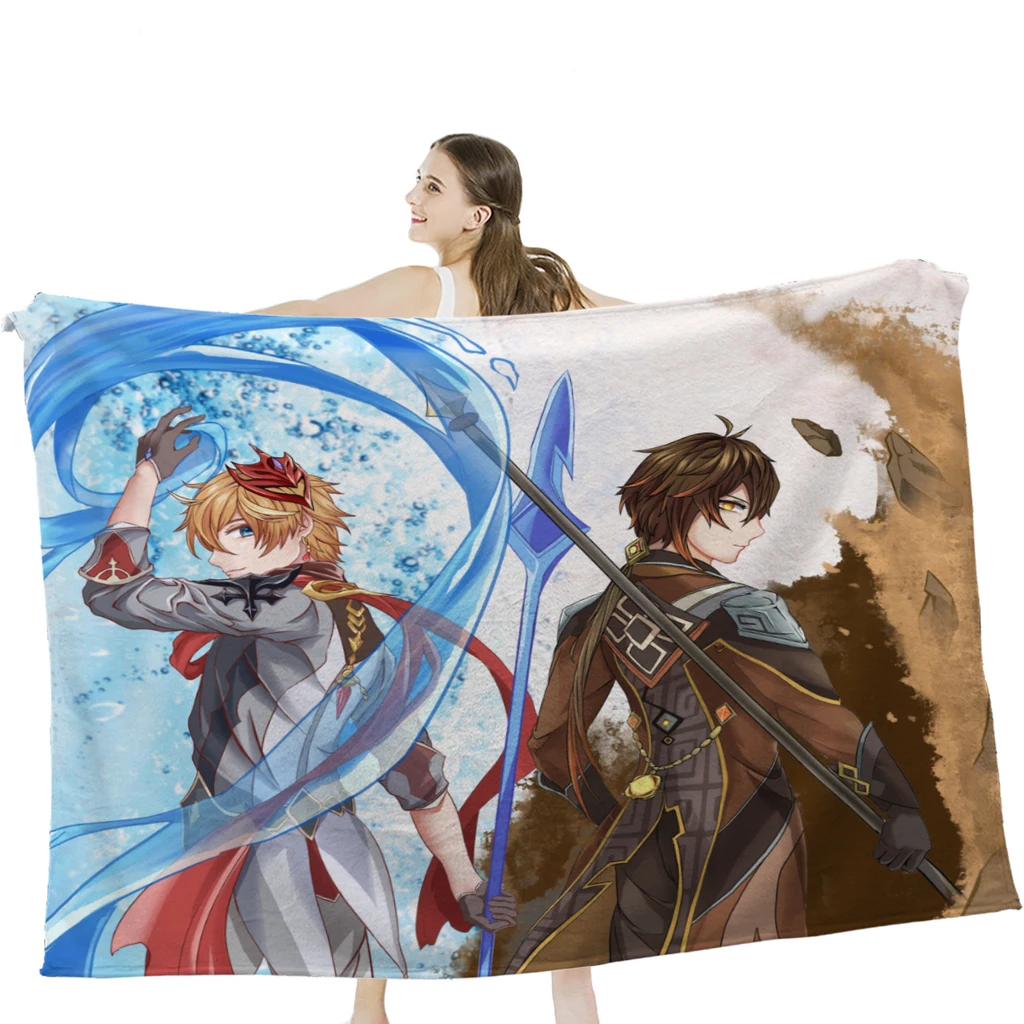 

Genshin Impact Tartaglia Throw Blanket Soft Velvet Blanket Camping Bedding Blanket Cold Cinema or Travel