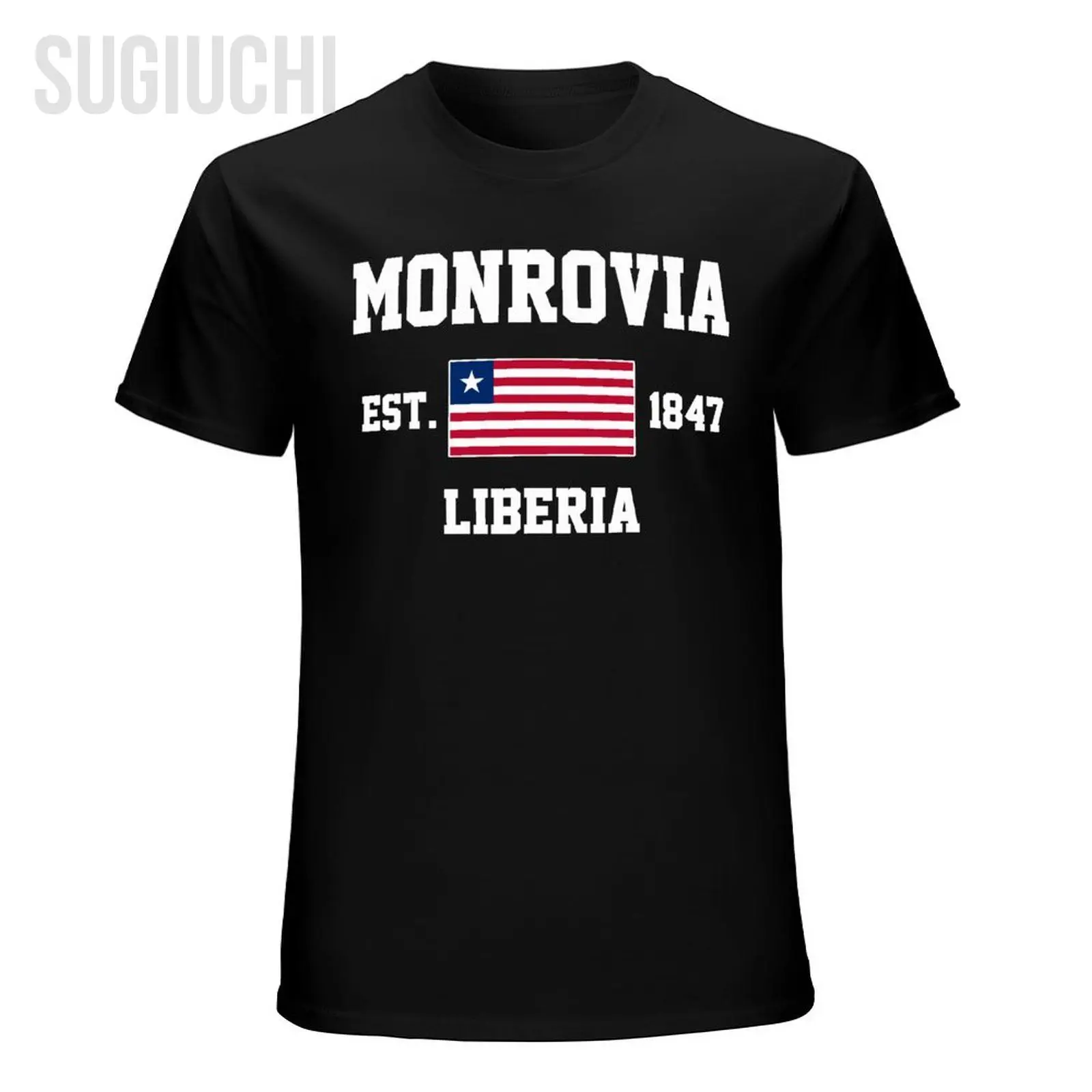 Фото Патриотический флаг Liberia EST.1847 Monrovia Мужская футболка Футболки Футболки с круглым вырезом №3