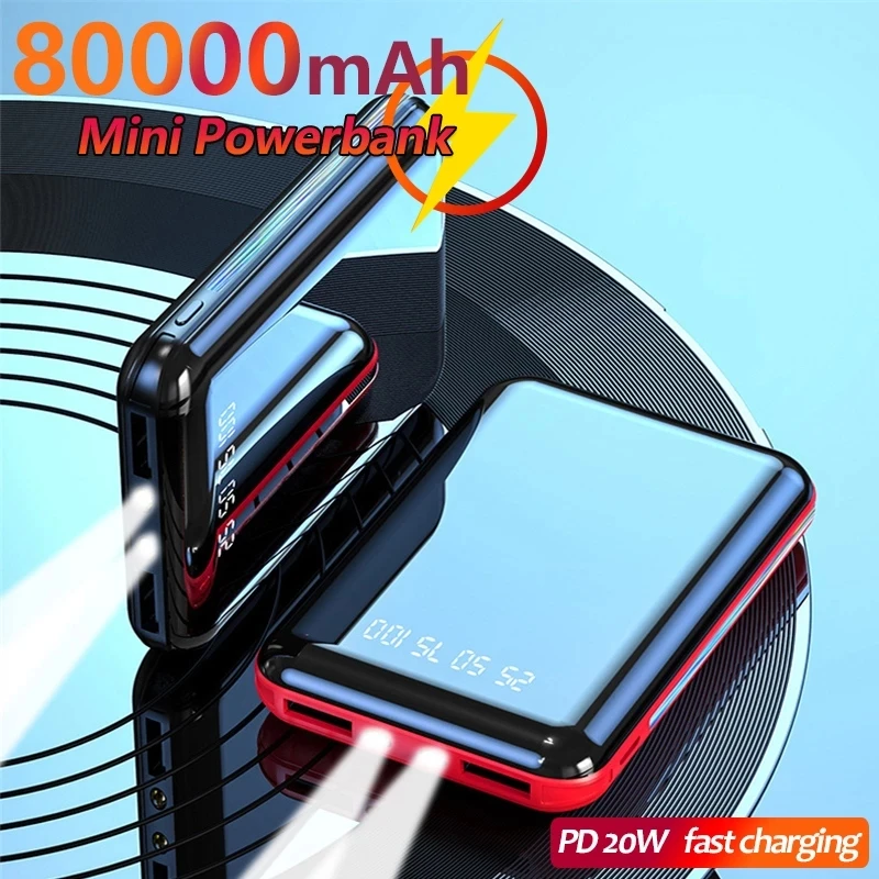 

Mini 80000mAh Mirror Portable Power Bank Digital Display with Dual USBTravel Outdoor External Battery for Iphone Xiaomi Samsung
