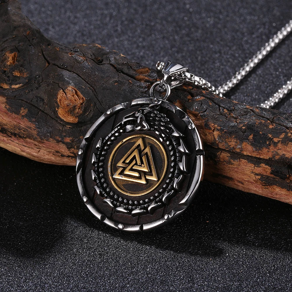 

Vintage Viking Valknut Pendant For Men Stainless Steel Nordic Rune Necklace Unique Compass Amulet Jewelry Gifts Dropshipping