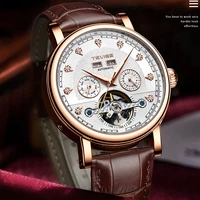 tevise watch for men automatic skeleton mens watches tourbillon mechanical watch man waterproof leather band business male clock