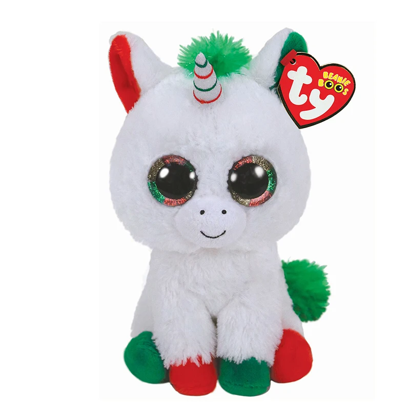 Новая игрушка из плюша с глазками Ty Beanie Cherie размером 15 см с глиттером и сердечком - единорог. Детская игрушка для подарка на Рождество.