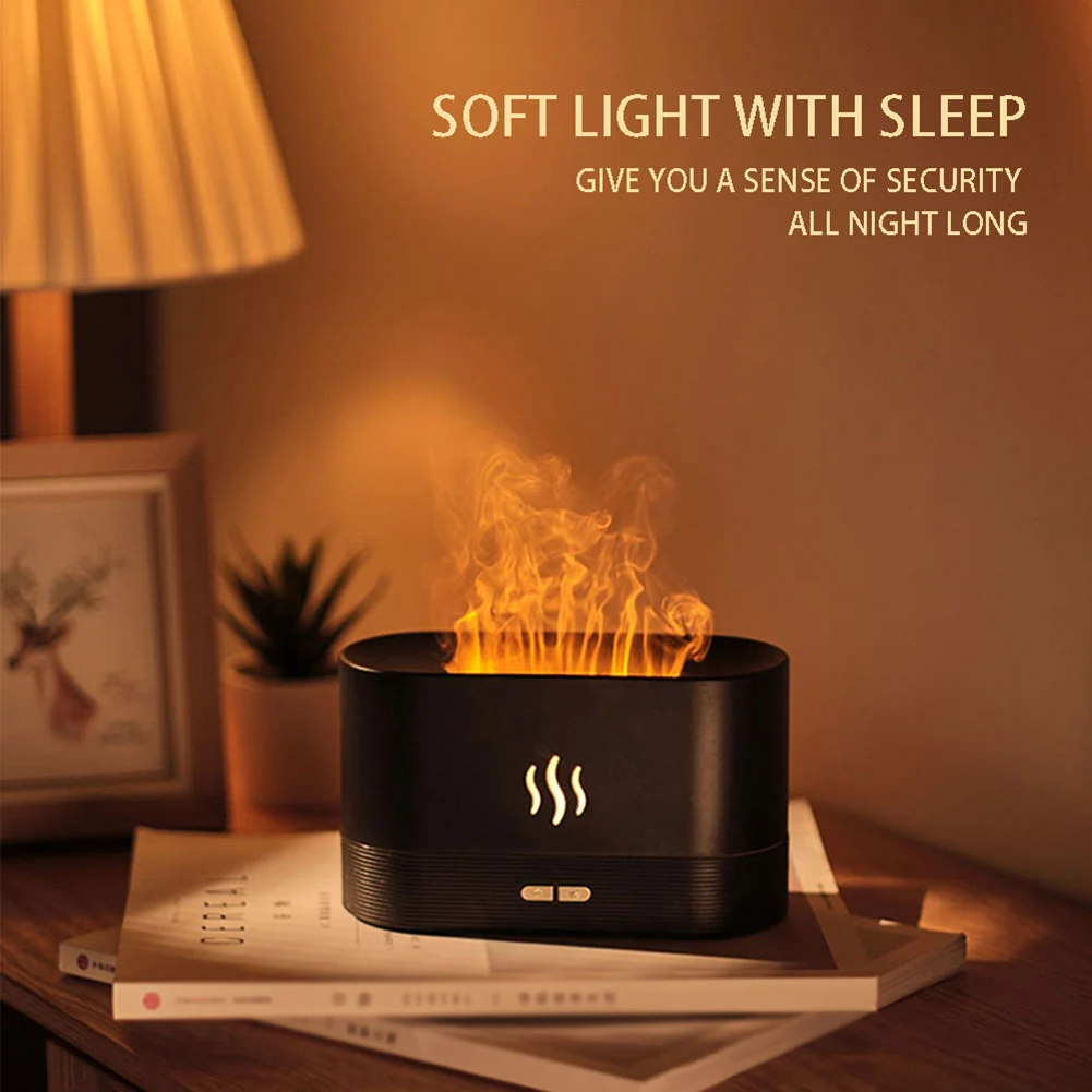 

USB Simulation Flame Night Light Humidifier Silent Rechargeable Aromatherapy Diffuser with Auto Shutdown Soothe Sleep Atomizer