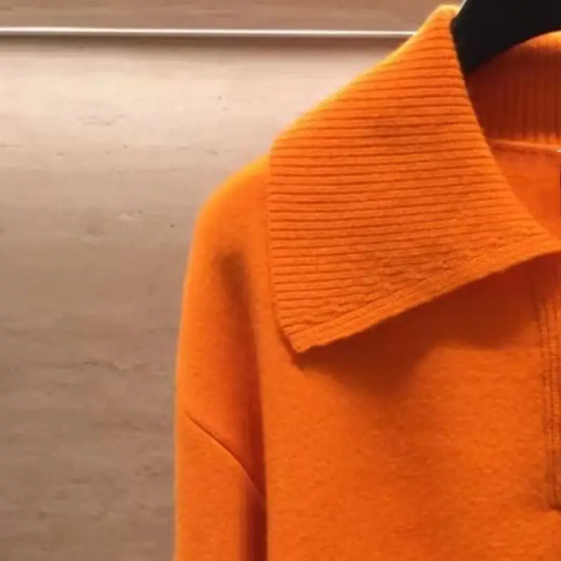 

Женский короткий свитер на пуговицах, пуловер с отложным воротником и длинными рукавами