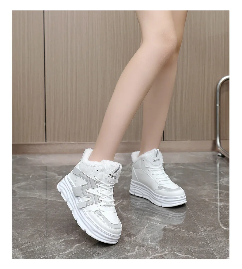 

White Cross-tied Bling Zapatos Para Mujeres Shallow Round Toe Botas Mujer Korean Style Femme Mixed Colors Snow Short Plush Shoes