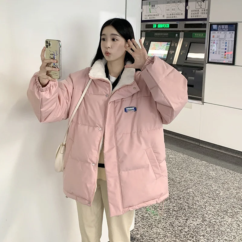 Demi-season 2022 Winter Parkas Women Clothes Double Sided Female Thick Coat Stand Lambswool Collar Warm Short Jacket