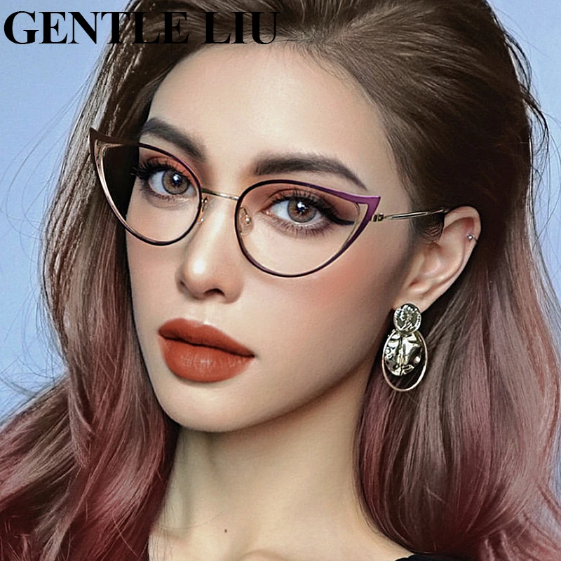 

Hollow Cat Eye Glasses Frames Women's New Fashion Anti-Blue Light Computer Eyeglasses Trendy Small Frame Cateye Eyewear Female