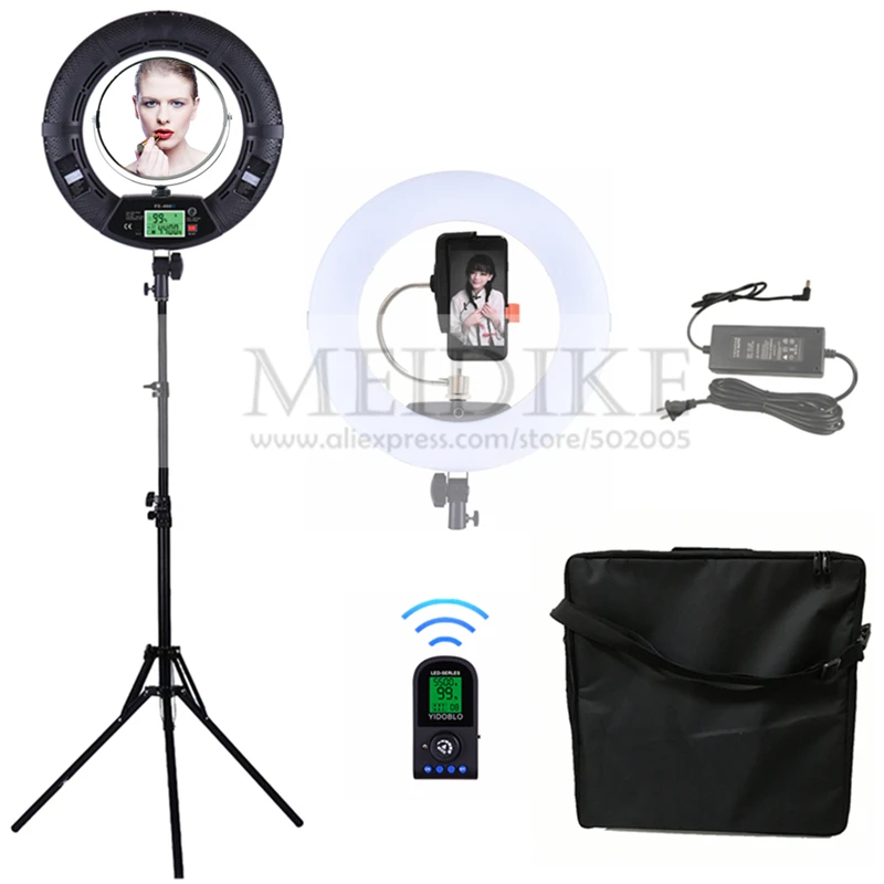 

96W LED Ring Lamp Cold Warm Light Adjust Ring Light 480 LED Video Makeup Lamp Photographic Broadcast Light + Standing + Bag Kit