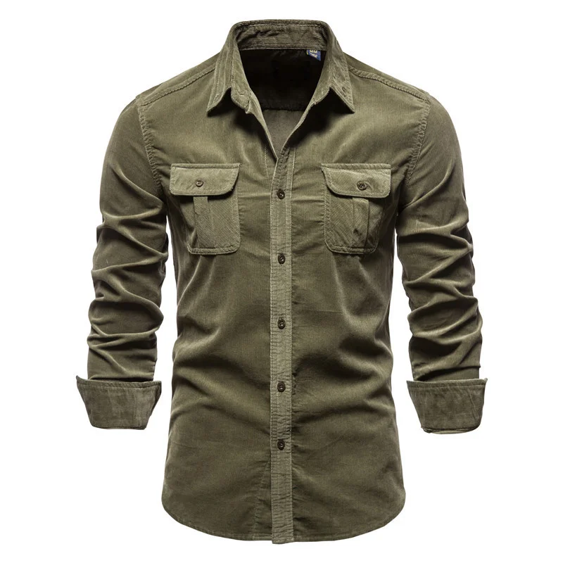 

2023 New Spring Men's Cotton Shirts Casual Long Sleeve Corduroy Shirts Autumn Solid Tactical Military Combat Shirt Male