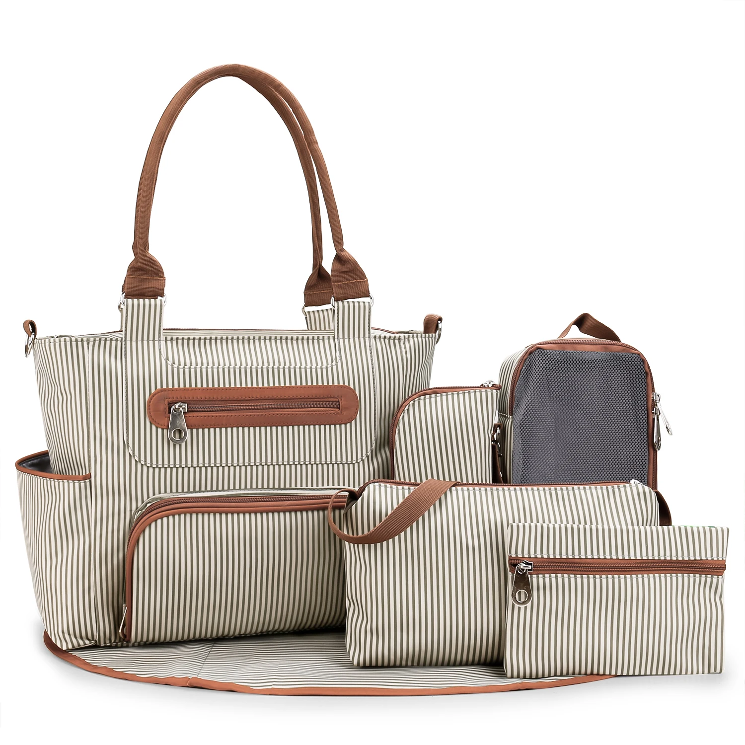 Bag 7 Pieces Set Nappy Tote Bag Large Capacity For Baby Mom 