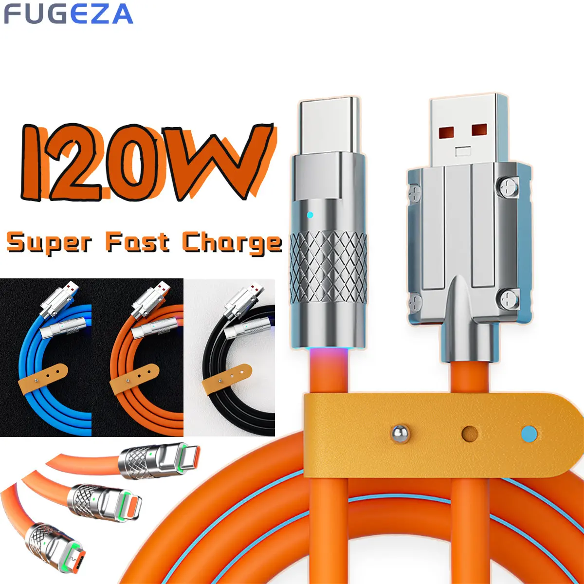 

FUGEZA 120W 6A Super Fast Charge Liquid Zinc Alloy Cable Type-C Silicone USB Cable For Xiaomi Huawei Samsung Data Line