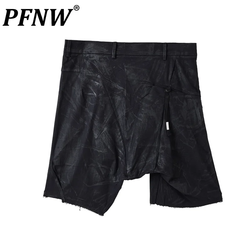 

PFNW Men's Summer New Darkwear Waxed Retro Shorts Thin Asymmetric Stereo Cut Short Pants Darkwear Gothic Punk Fashion 12Z4016