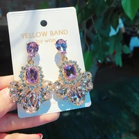 2022 new bohemia amethyst crystal drop earrings geometric rhinestones dangle earrings for women jewelry party gift