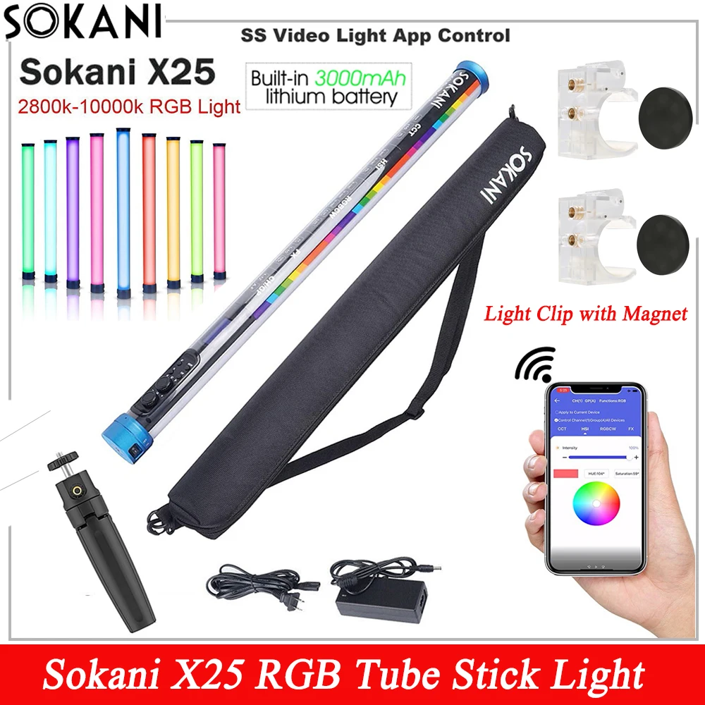Sokani x25-Palo de luz LED X25 RGB, lámpara colorida de mano, iluminación de fotografía y vídeo, 3000mAh, Control por aplicación para YouTube, Tiktok