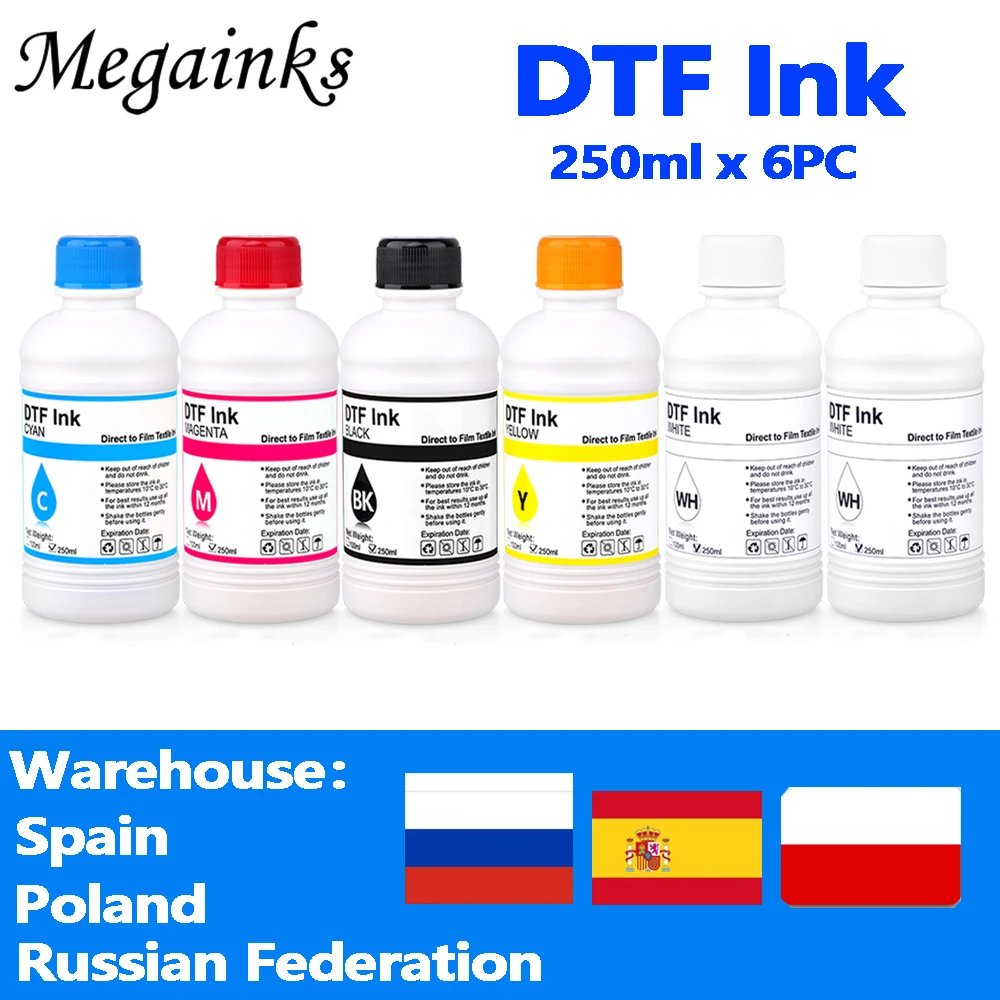 DTF INK 6PC*250ML For Dirent printer film for Epson L1800 L800 L805 DX5 DX7 I3200 I4720 I5113 Printhead DTF 1BK-1C-1M-1Y-2WH