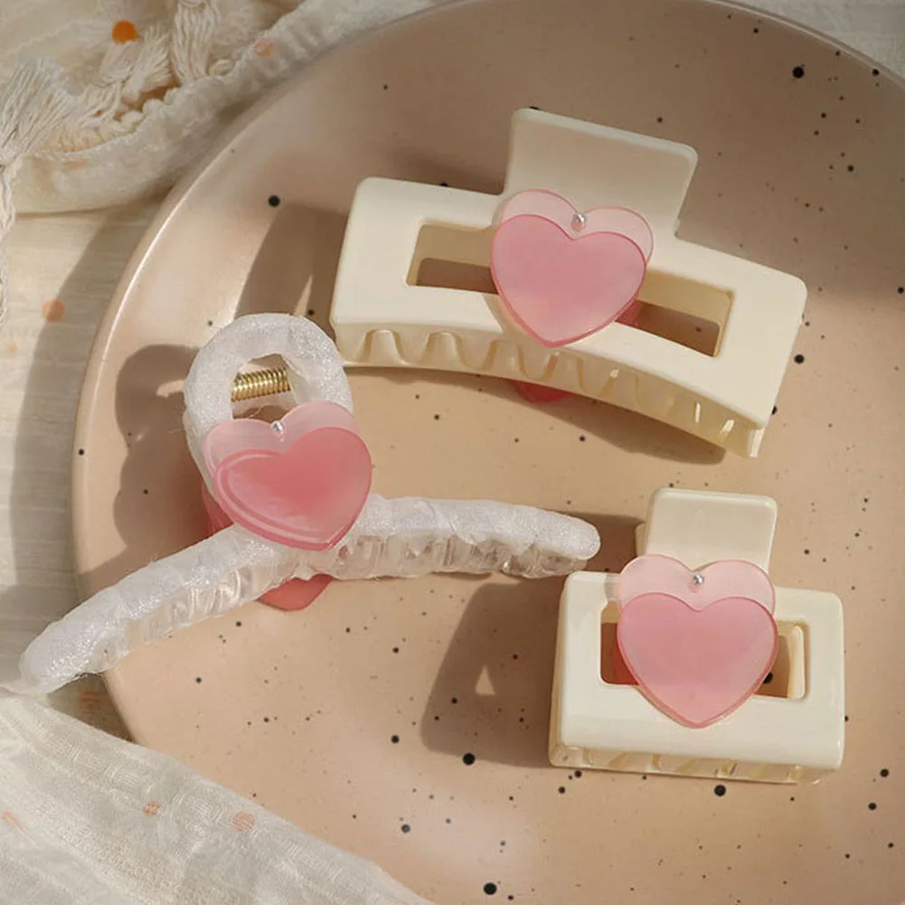 

Корейские акриловые заколки для волос в форме сердца, крабы, большие заколки для волос для женщин и девушек, банная заколка, женский модный г...