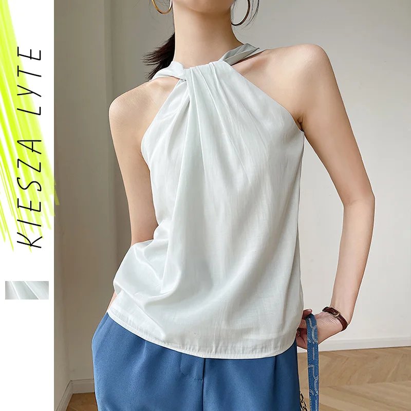 Лето 2022 Новый однотонный белый топ без рукавов для женщин Модный Элегантный