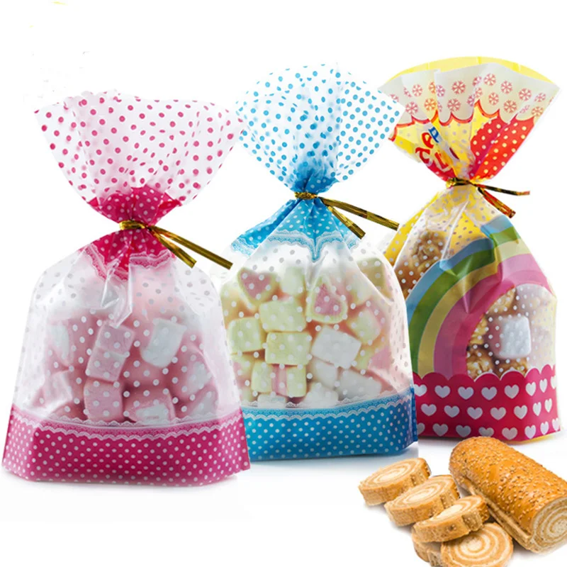 

50 Pcs White Dots Plastic Christmas Gift Bag Cookie Candy Packaging Bag Food&Handmade Soap Packaging Bags Party Supplies